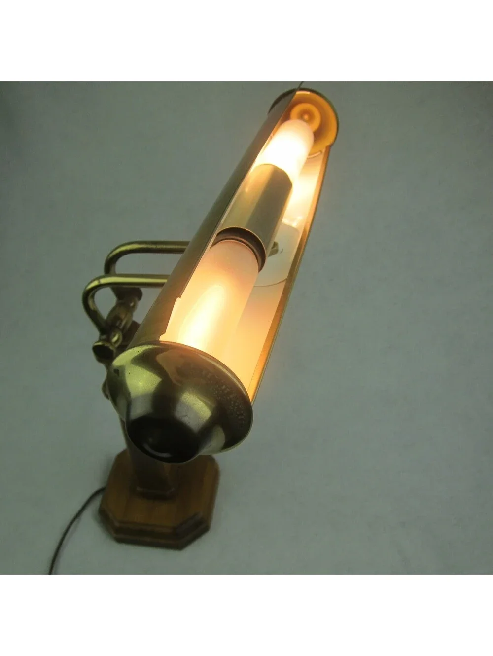 Vintage Bankers Piano Desk Lamp Brass & Wood Adjustable Arm Double Bulb WORKS